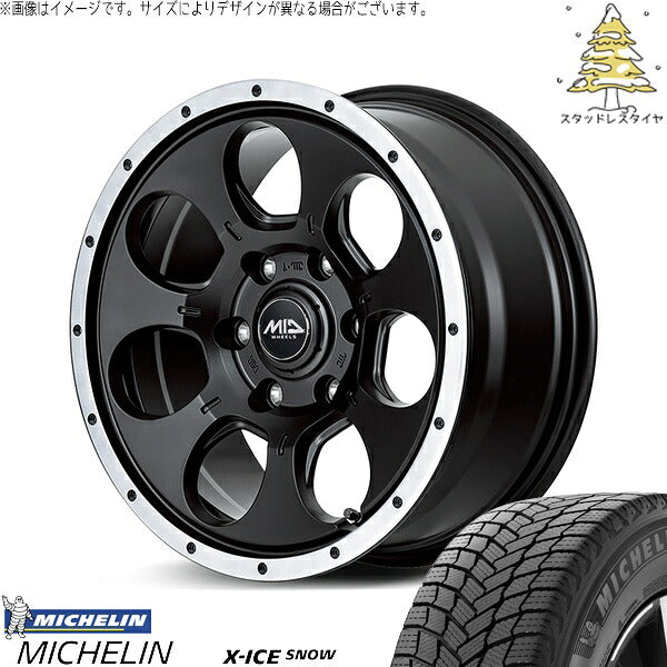 ミシュラン エックスアイス スノー 205/60R16 ＋ MIDホイール ロードマックス WO-7 セミグロスブラックフランジDC 16インチ 7J +40 5H114.3P スタッドレス・ホイール4本セット。1枚目。