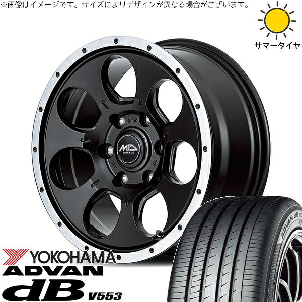 ヨコハマタイヤ アドバン デシベル V553 215/60R16 ＋ MIDホイール ロードマックス WO-7 セミグロスブラックフランジDC 16インチ 7J +40 5H114.3P サマー・ホイール4本セット。1枚目。