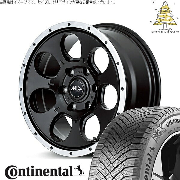 コンチネンタル バイキングコンタクト8 205/55R16 ＋ MIDホイール ロードマックス WO-7 セミグロスブラックフランジDC 16インチ 7J +40 5H114.3P スタッドレス・ホイール4本セット。1枚目。