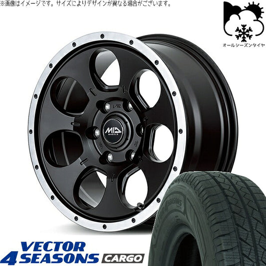 グッドイヤー ベクター4シーズンズ カーゴ 195/80R15 ＋ MIDホイール ロードマックス WO-7 セミグロスブラックフランジDC 15インチ 5.5J +45 6H139.7P オールシーズン・ホイール4本セット。1枚目。