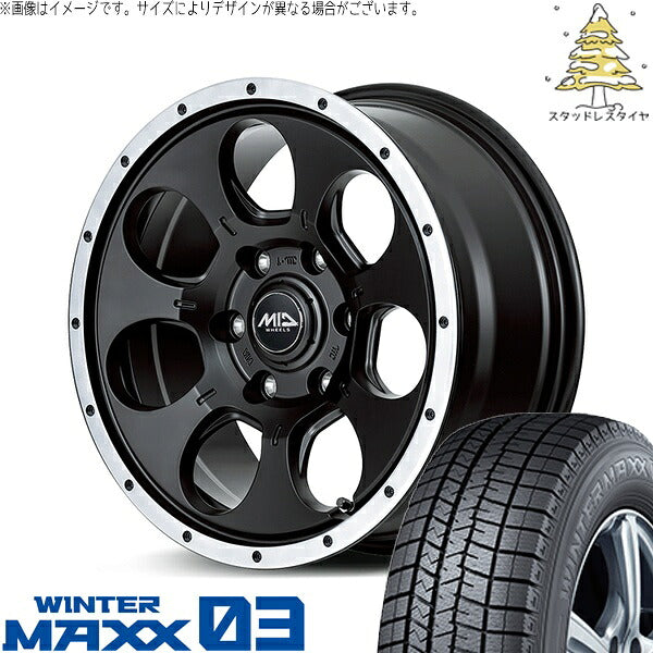 ダンロップ ウィンターマックス03 (WINTERMAXX03 WM03) 215/65R16 ＋ MIDホイール WO-7 セミグロスブラックフランジDC 16インチ 7.0J +40 5H114.3P スタッドレス・ホイール4本セット。1枚目。