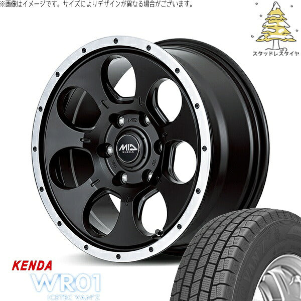 ケンダ アイステックバン WR01 195/80R15 ＋ MIDホイール ロードマックス WO-7 セミグロスブラックフランジDC 15インチ 5.5J +45 6H139.7P スタッドレス・ホイール4本セット。1枚目。