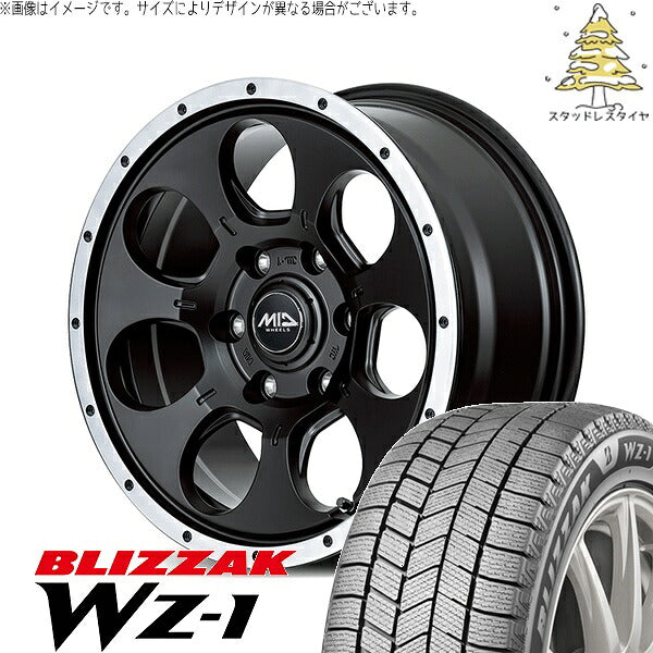 ブリヂストン ブリザック WZ-1 (BLIZZAK WZ-1) 195/65R16 ＋ MIDホイール WO-7 セミグロスブラックフランジDC 16インチ 7.0J +40 5H114.3P スタッドレス・ホイール4本セット。1枚目。