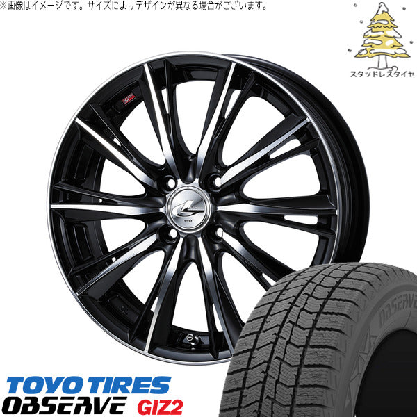 トーヨータイヤ OBSERVE 175/65R15 ＋ レオニス WX ブラックミラーカット 15インチ 4.5J +45 4H100P スタッドレス・ホイール4本セット。1枚目。