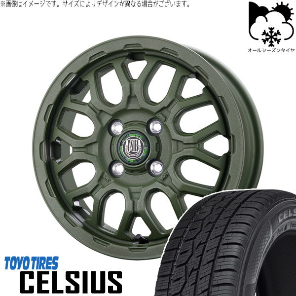 トーヨータイヤ セルシアス 165/65R14 ＋ マットバーン XR-800M ME チッピンググリーン(CGR) 14インチ 4.5J +45 4H100P オールシーズン・ホイール4本セット。1枚目。