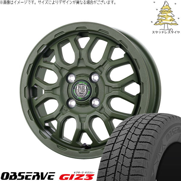トーヨータイヤ オブザーブ GIZ3 165/60R14 ＋ マットバーン XR-800M ME チッピンググリーン(CGR) 14インチ 4.5J +45 4H100P スタッドレス・ホイール4本セット。1枚目。