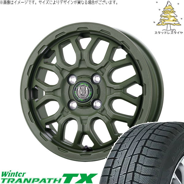 トーヨータイヤ ウィンタートランパス TX 155/65R14 ＋ マットバーン XR-800M ME チッピンググリーン(CGR) 14インチ 4.5J +45 4H100P スタッドレス・ホイール4本セット。1枚目。