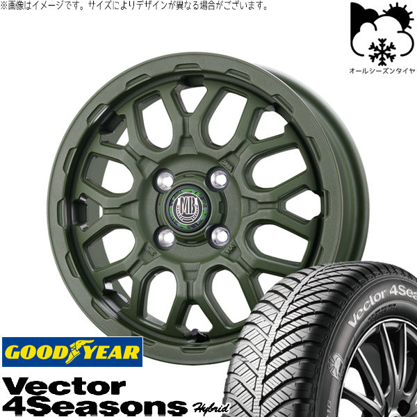 グッドイヤー ベクター4シーズンズ ハイブリッド 165/65R14 ＋ マットバーン XR-800M ME チッピンググリーン(CGR) 14インチ 4.5J +45 4H100P オールシーズン・ホイール4本セット。1枚目。