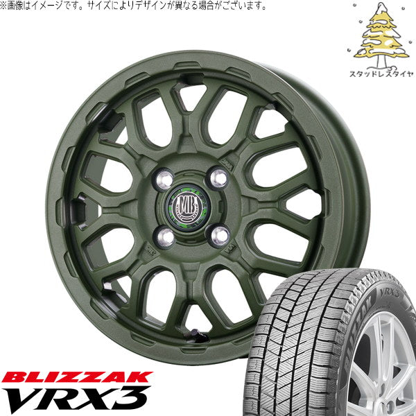 ブリヂストン ブリザック VRX3 165/65R14 ＋ マットバーン XR-800M ME チッピンググリーン(CGR) 14インチ 4.5J +45 4H100P スタッドレス・ホイール4本セット。1枚目。