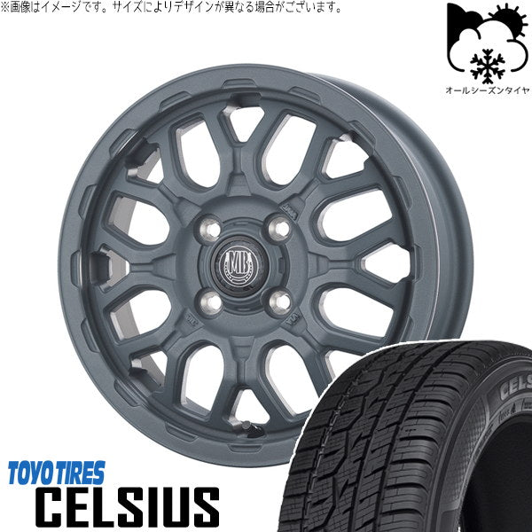 トーヨータイヤ セルシアス 155/65R14 ＋ マットバーン XR-800M ME チッピンググレー(CGY) 14インチ 4.5J +45 4H100P オールシーズン・ホイール4本セット。1枚目。