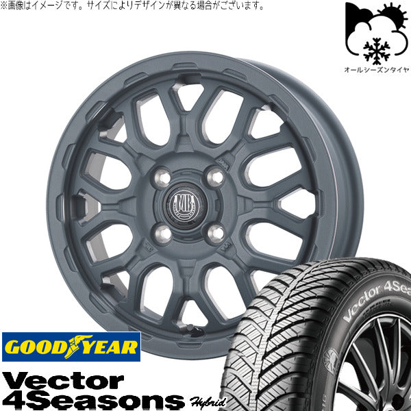 グッドイヤー ベクター4シーズンズ ハイブリッド 165/65R14 ＋ マットバーン XR-800M ME チッピンググレー(CGY) 14インチ 4.5J +45 4H100P オールシーズン・ホイール4本セット。1枚目。