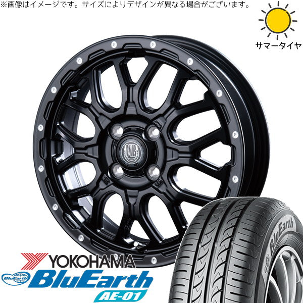 ヨコハマタイヤ ブルーアース AE01 165/60R15 ＋ マットバーン XR-800M マットブラックピアスポリッシュ(MBK/PP) 15インチ 4.5J +45 4H100P サマー・ホイール4本セット。1枚目。