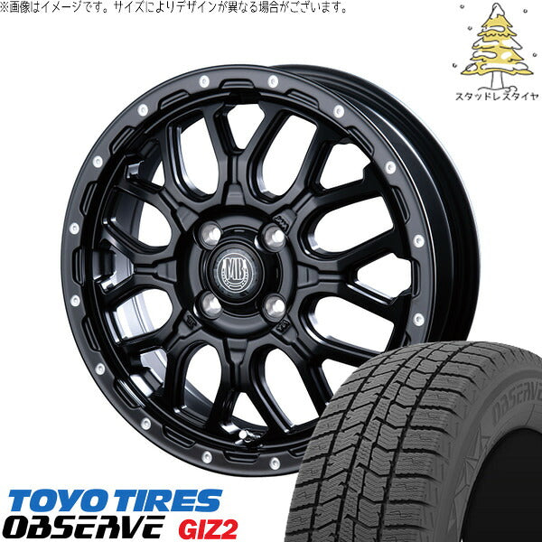 トーヨータイヤ OBSERVE 165/55R14 ＋ マットバーン XR-800M マットブラックピアスポリッシュ(MBK/PP) 14インチ 4.5J +45 4H100P スタッドレス・ホイール4本セット。1枚目。