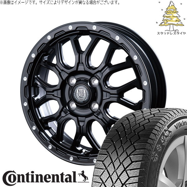 コンチネンタル バイキングコンタクト7 155/65R14 ＋ マットバーン XR-800M マットブラックピアスポリッシュ(MBK/PP) 14インチ 4.5J +45 4H100P スタッドレス・ホイール4本セット。1枚目。