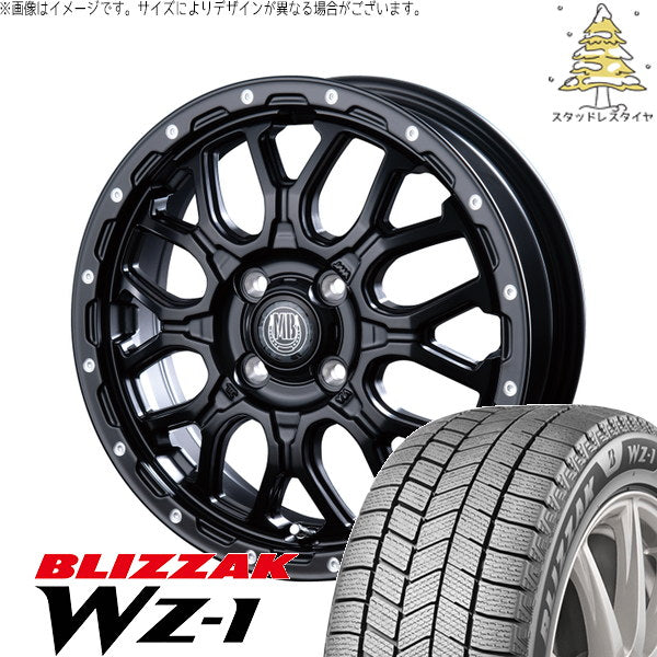ブリヂストン ブリザック WZ-1 165/65R15 ＋ マットバーン XR-800M マットブラックピアスポリッシュ(MBK/PP) 15インチ 4.5J +45 4H100P スタッドレス・ホイール4本セット。1枚目。