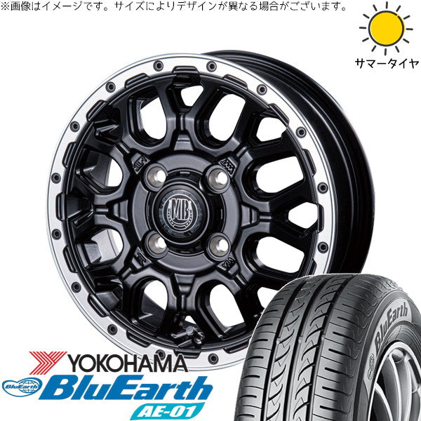 ヨコハマタイヤ ブルーアース AE01 165/60R15 ＋ マットバーン XR-800M マットブラックリムポリッシュ(MBK/RP) 15インチ 4.5J +45 4H100P サマー・ホイール4本セット。1枚目。