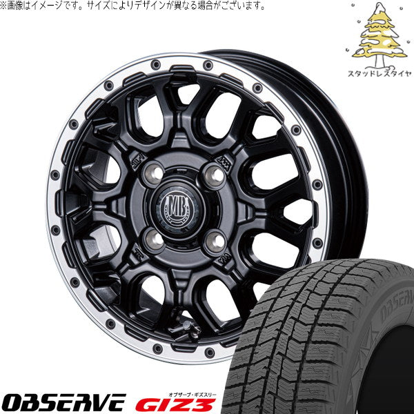 トーヨータイヤ オブザーブ GIZ3 165/55R14 ＋ マットバーン XR-800M マットブラックリムポリッシュ(MBK/RP) 14インチ 4.5J +45 4H100P スタッドレス・ホイール4本セット。1枚目。