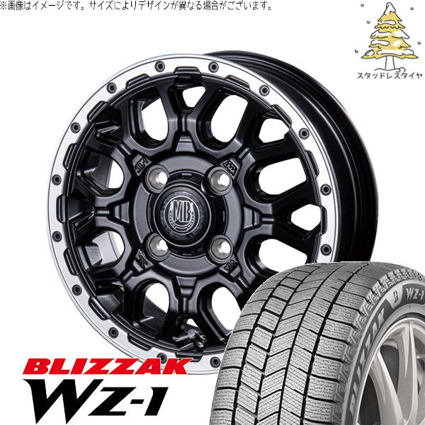 ブリヂストン ブリザック WZ-1 175/65R15 ＋ マットバーン XR-800M マットブラックリムポリッシュ(MBK/RP) 15インチ 4.5J +45 4H100P スタッドレス・ホイール4本セット。1枚目。