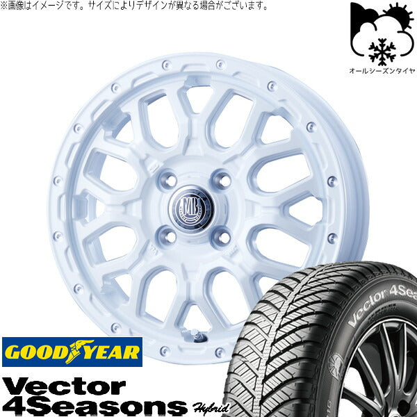 グッドイヤー ベクター4シーズンズ ハイブリッド 165/60R15 ＋ マットバーン XR-800M ピュアホワイト/ピアスポリッシュ(PWH/PP) 15インチ 4.5J +45 4H100P オールシーズン・ホイール4本セット。1枚目。