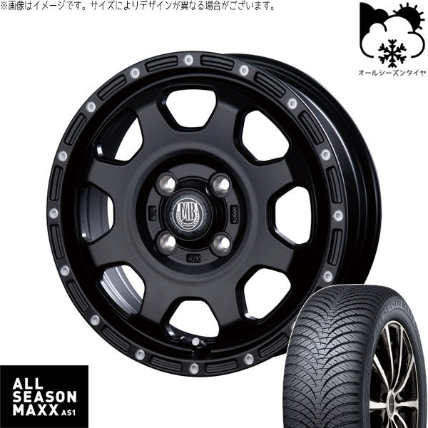 ダンロップ ALL SEASON MAXX 165/65R14 ＋ マットバーン XR-910K マットブラック/ピアスポリッシュ(MBK/PP) 14インチ 4.5J +45 4H100P オールシーズン・ホイール4本セット。1枚目。