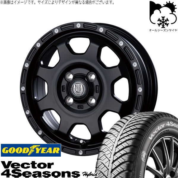 グッドイヤー ベクター4シーズンズ ハイブリッド 165/60R15 ＋ マットバーン XR-910K マットブラック/ピアスポリッシュ(MBK/PP) 15インチ 4.5J +45 4H100P オールシーズン・ホイール4本セット。1枚目。