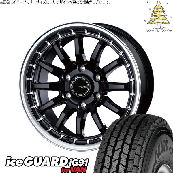 ヨコハマタイヤ アイスガード91 IG91 215/70R15 ＋ X-FIELD α ブラックリムポリッシュ 15インチ 6.0J +43 6H139.7P スタッドレス・ホイール4本セット。1枚目。