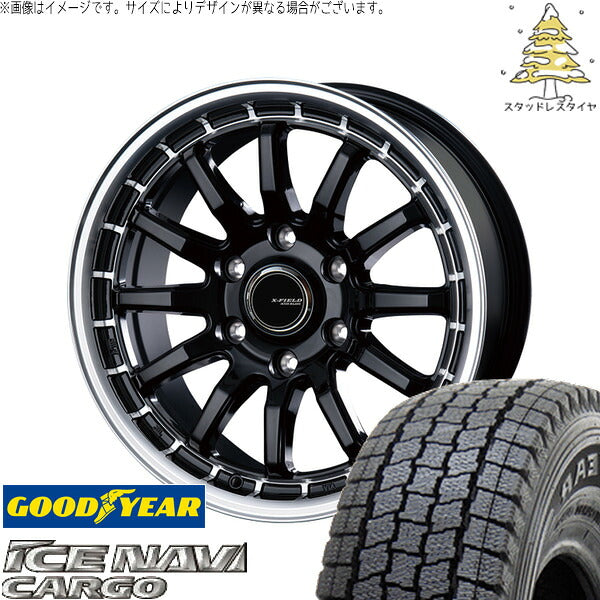 グッドイヤー アイスナビカーゴ 195/80R15 ＋ X-FIELD α ブラックリムポリッシュ 15インチ 6.0J +43 6H139.7P スタッドレス・ホイール4本セット。1枚目。
