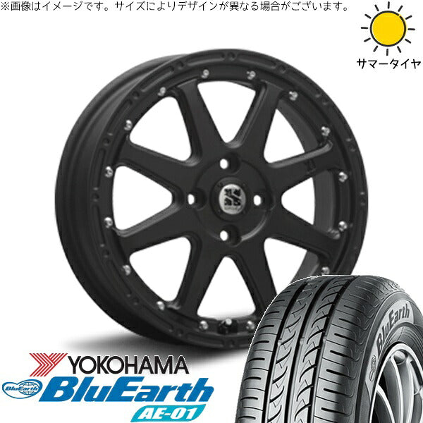 ヨコハマタイヤ ブルーアース AE01 165/55R15 ＋ エクストリームJ フラットブラック 15インチ 4.5J +43 4H100P サマー・ホイール4本セット。1枚目。