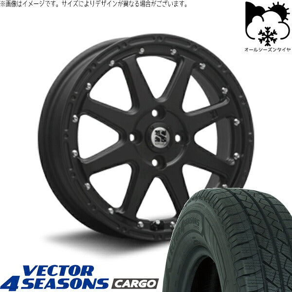 グッドイヤー ベクター4シーズンズ カーゴ 145/80R12 ＋ エクストリームJ フラットブラック 12インチ 4.00B +42 4H100P オールシーズン・ホイール4本セット。1枚目。