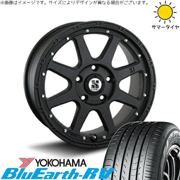 ヨコハマタイヤ ブルーアース RV03 205/65R16 ＋ エクストリームJ フラットブラック 16インチ 7J +35 5H114.3P サマー・ホイール4本セット。1枚目。
