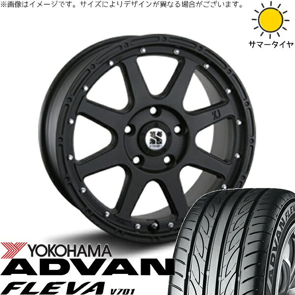 ヨコハマタイヤ アドバン フレバ V701 235/50R18 ＋ エクストリームJ フラットブラック 18インチ 8J +40 5H114.3P サマー・ホイール4本セット。1枚目。