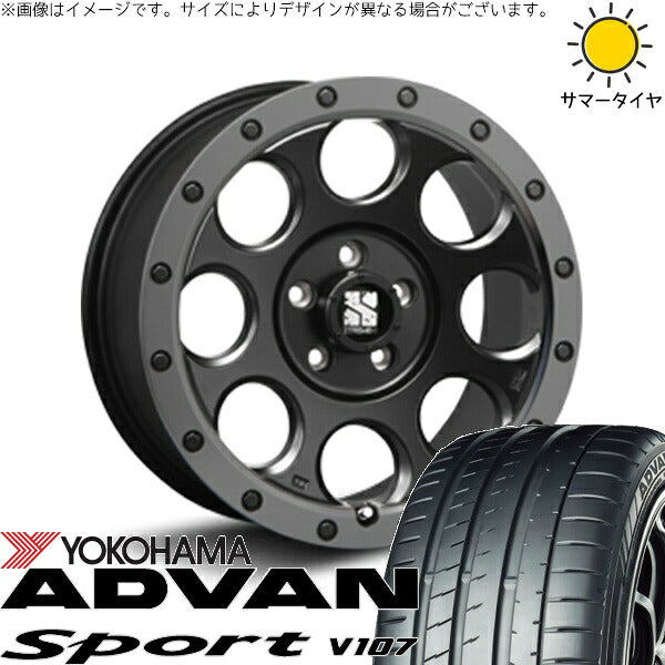 ヨコハマタイヤ アドバンスポーツ V107 225/45R18 ＋ エクストリームJ XJ03 フラットブラックスモーク 18インチ 8J +40 5H114.3P サマー・ホイール4本セット。1枚目。