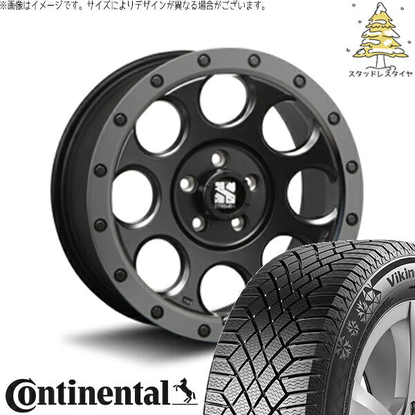 コンチネンタル バイキングコンタクト7 205/65R16 ＋ エクストリームJ XJ03 フラットブラックスモーク 16インチ 7J +35 5H114.3P スタッドレス・ホイール4本セット。1枚目。