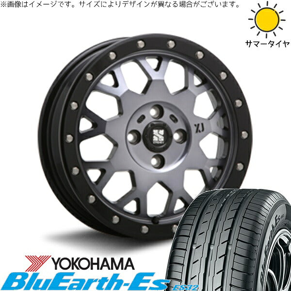 ヨコハマタイヤ ブルーアース ES32 195/65R16 ＋ エクストリームJ XJ04 グロスブラックミルド/スモーク 16インチ 6.5J +38 4H100P サマー・ホイール4本セット。1枚目。