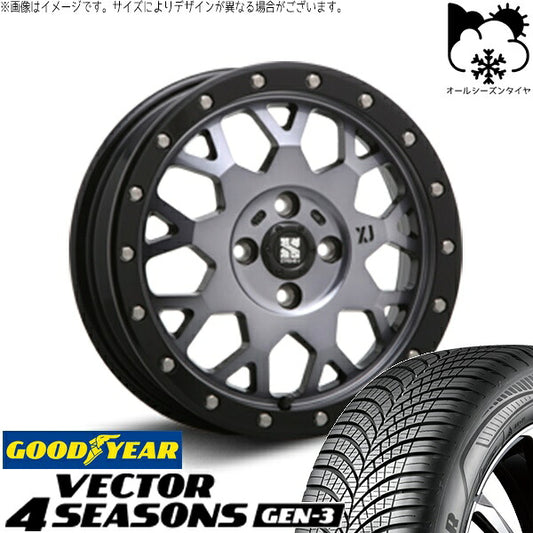グッドイヤー ベクター4シーズンズ GEN-3 215/65R16 ＋ エクストリームJ XJ04 グロスブラックミルド/スモーク 16インチ 6.5J +38 4H100P オールシーズン・ホイール4本セット。1枚目。