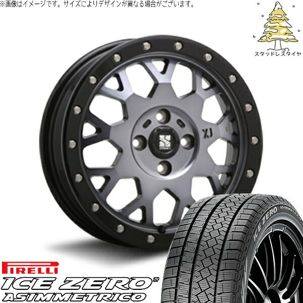 ピレリ アイスゼロアシンメトリコ 175/65R15 ＋ エクストリームJ XJ04 グロスブラックミルド/スモーク 15インチ 4.5J +43 4H100P スタッドレス・ホイール4本セット。1枚目。