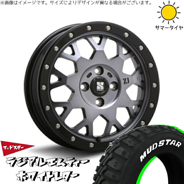 マッドスター ラジアルMT 215/65R16 ＋ エクストリームJ XJ04 グロスブラックミルド/スモーク 16インチ 6.5J +38 4H100P サマー・ホイール4本セット。1枚目。