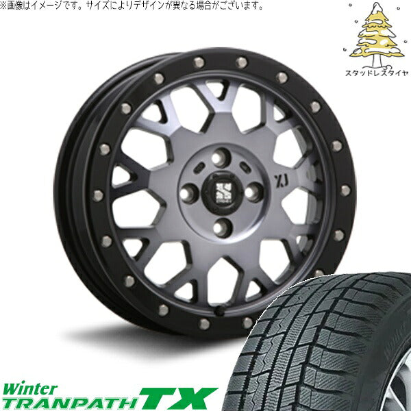 トーヨータイヤ ウィンタートランパス TX 215/70R16 ＋ エクストリームJ XJ04 グロスブラックミルド/スモーク 16インチ 6.5J +38 4H100P スタッドレス・ホイール4本セット。1枚目。