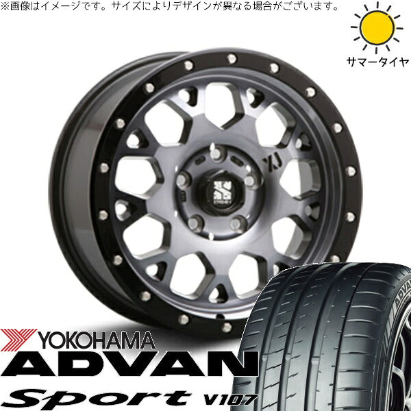 ヨコハマタイヤ アドバンスポーツ V107 225/35R20 ＋ エクストリームJ XJ04 グロスブラックミルド/スモーク 20インチ 8.5J +35 5H114.3P サマー・ホイール4本セット。1枚目。