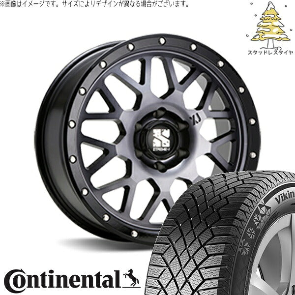 コンチネンタル バイキングコンタクト7 215/70R16 ＋ エクストリームJ XJ04 グロスブラックミルド/スモーク 16インチ 5.5J +22 5H139.7P スタッドレス・ホイール4本セット。1枚目。