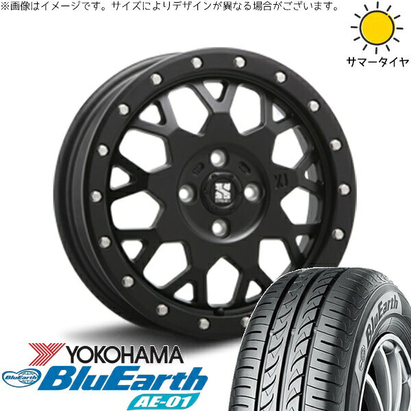 ヨコハマタイヤ ブルーアース AE01 165/55R15 ＋ エクストリームJ XJ04 サテンブラック 15インチ 4.5J +43 4H100P サマー・ホイール4本セット。1枚目。