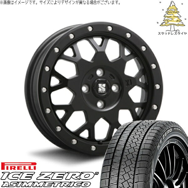 ピレリ アイスゼロアシンメトリコ 195/65R16 ＋ エクストリームJ XJ04 サテンブラック 16インチ 6.5J +38 4H100P スタッドレス・ホイール4本セット。1枚目。