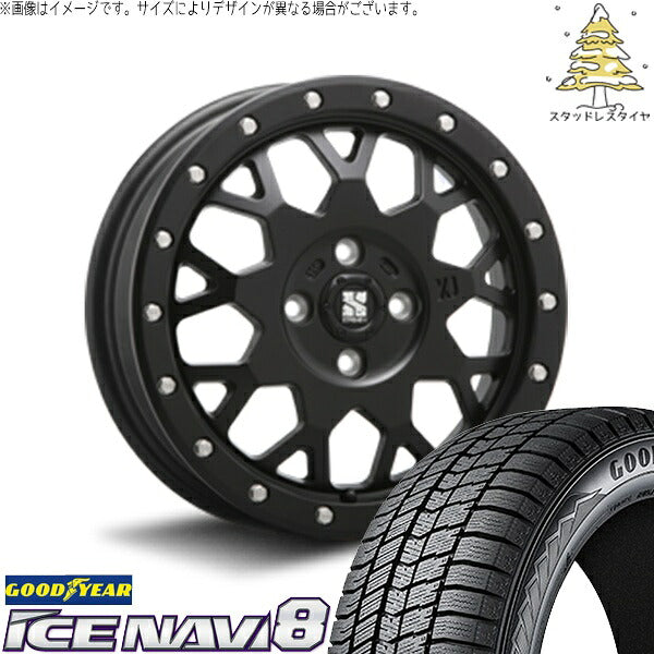 グッドイヤー アイスナビ8 215/65R16 ＋ エクストリームJ XJ04 サテンブラック 16インチ 6.5J +38 4H100P スタッドレス・ホイール4本セット。1枚目。