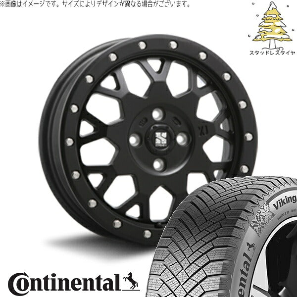 コンチネンタル バイキングコンタクト8 195/55R16 ＋ エクストリームJ XJ04 サテンブラック 16インチ 6.5J +38 4H100P スタッドレス・ホイール4本セット。1枚目。