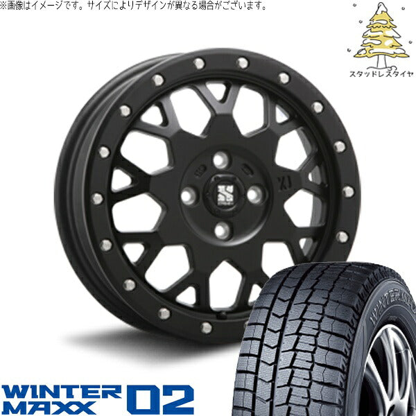 ダンロップ ウィンターマックス02 195/65R16 ＋ エクストリームJ XJ04 サテンブラック 16インチ 6.5J +38 4H100P スタッドレス・ホイール4本セット。1枚目。
