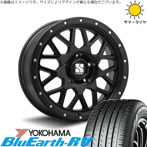 ヨコハマタイヤ ブルーアース RV03 215/65R16 ＋ エクストリームJ XJ04 サテンブラック 16インチ 7J +35 5H114.3P サマー・ホイール4本セット。1枚目。