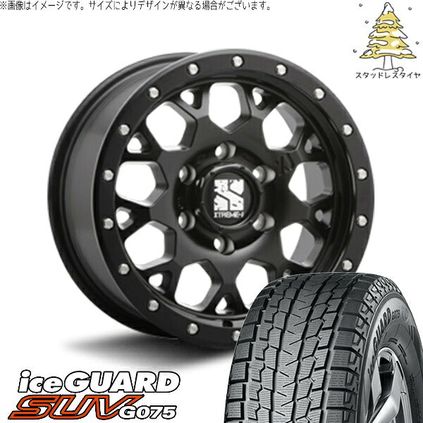 ヨコハマタイヤ アイスガード SUV G075 185/85R16 ＋ エクストリームJ XJ04 サテンブラック 16インチ 5.5J +22 5H139.7P スタッドレス・ホイール4本セット。1枚目。