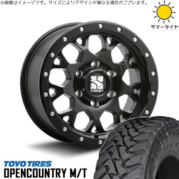 トーヨータイヤ オープンカントリー M/T 225/75R16 ＋ エクストリームJ XJ04 サテンブラック 16インチ 5.5J -5 5H139.7P サマー・ホイール4本セット。1枚目。