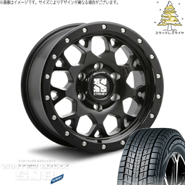 ダンロップ ウィンターマックス SJ8+ 225/70R16 ＋ エクストリームJ XJ04 サテンブラック 16インチ 5.5J -5 5H139.7P スタッドレス・ホイール4本セット。1枚目。