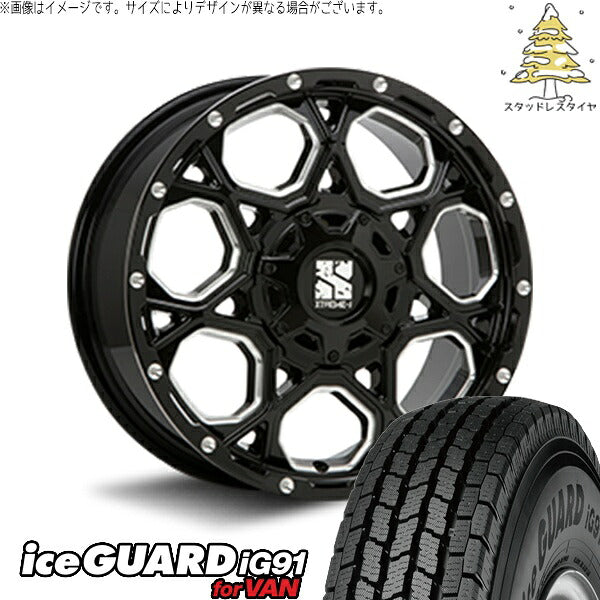 ヨコハマタイヤ アイスガード91 (iceGUARD91 IG91) 225/70R16 ＋ エクストリームJ XJ06 グロスブラックミルド 16インチ 7.0J +42 5H114.3P スタッドレス・ホイール4本セット。1枚目。